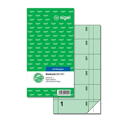 Abbildung von SIGEL BO001 Bonbuch Bonblock, 360 Abrisse, Kellner Nr. 1, hellgrün, 10,5 x 20 cm, 2x60 Blatt