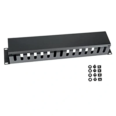 Abbildung von HMF 65452 02 Kabelmanagement mit Abdeckung für Serverschrank 19 Zoll 2 HE Schwarz