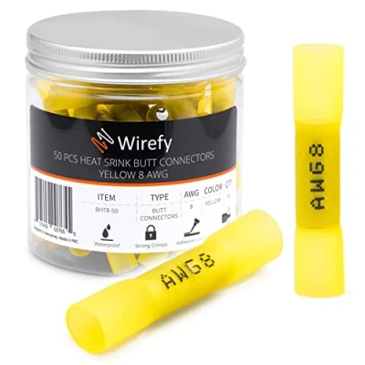 Abbildung von Wirefy Gelbe Kabelverbinder Wasserdicht im Set 3:1 Schrumpfrate Quetschverbinder Stoßfeste Verbinder Kfz als Alternative zu Lötverbinder 8 mm² 50 Stück