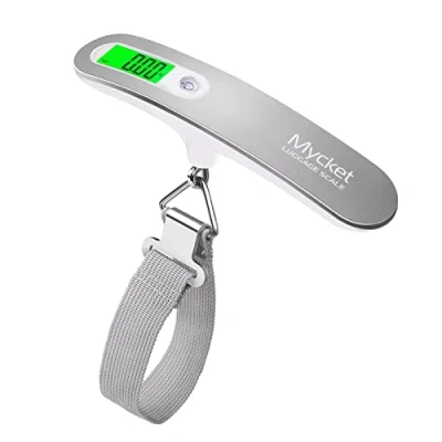 Abbildung von Mycket Gepäckwaage, Tragbare digitale Waage, Elektronische Kofferwaage, Hängewaage, Gepäckwaage mit Hintergrundbeleuchtung und Tara Funktion, 110 lb/50 kg, Leicht für Reisen(Silber)