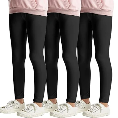 Abbildung von L&amp;K II 3er Pack Kinderleggings Basic Uni Farbe Mädchen Baby Leggins Fitness Hose Baumwolle 2708 Schwarz 134