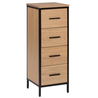 Abbildung von EUGAD Badezimmerschrank, Badschrank, Kommode mit 4 Schubladen, Beistellschrank, Schrank für Badezimmer, Wohnzimmer, Schlafzimmer, Küche, Flur, aus Metall + Holzwerkstoff, 30x82x30 cm
