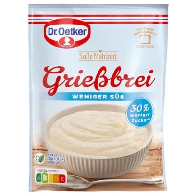 Abbildung von Dr. Oetker süße Mahlzeit Grießbrei weniger süß, 12er Pack (12 x 76 g), Mischung für süß eine Hauptmahlzeit oder als Zwischendurch