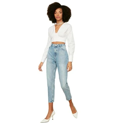 Abbildung von Trendyol, hellblaue hohe Taille Mutter Jeans, klar blau, 40