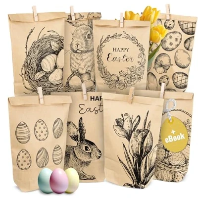 Abbildung von AMARI Osternest ® Ostertüten Set (12 Stück inklusive Klammern) Geschenktüten