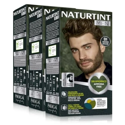 Abbildung von Naturtint Men Biobasiert Ammoniakfreie permanente Färbung für Männer 100% graue Haare &amp; Bartfärbung Natürliche lang anhaltende Farbe Inhaltsstoffe 6N Dunkelblond…