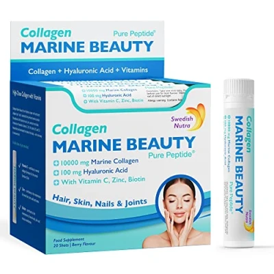 Abbildung von Swedish Nutra Marine Beauty Collagen Shots (20 Shots) Kollagen Typ 1 &amp; 3 für Haare, Haut Nägel 100% leckerer natürlicher Geschmack Hohe Absorption