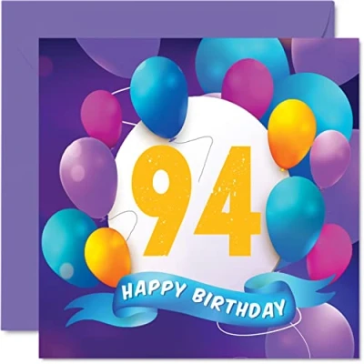 Abbildung von Stuff4 Geburtstagskarte zum 94. Geburtstag für Männer und Frauen Ballon Party Happy Birthday Cards for 94 Years Old Man Woman Great Grandad Grandma Gran Nanny Mum Papa, 145 mm x