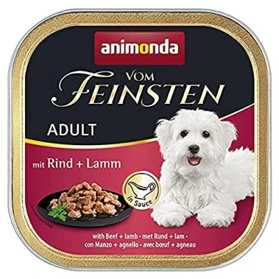Abbildung von vom Feinsten Hundefutter nass mit Rind + Lamm in Sauce (22 x 150g), ohne Getreide und Zucker von animonda, mitfrischen, fleischlichen Zutaten