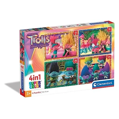Abbildung von Clementoni Trolls Super Color Puzzles 4 in 1