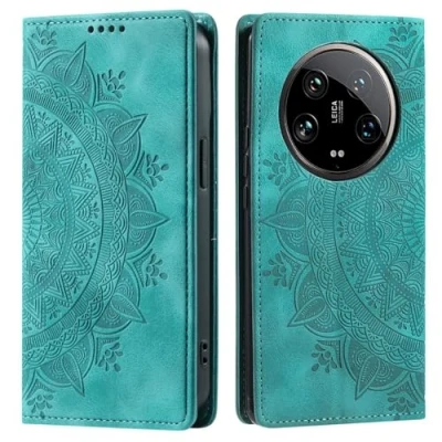 Abbildung von CoverKingz Handyhülle für Xiaomi 14 Ultra Handytasche mit Kartenfach Standfunktion Cover Handy Hülle klappbar Motiv Mandala Grün