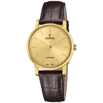 Abbildung von Festina Uhr Für Damen F20017/2 Swiss Made Gold Edelstahl Case BraunLeder Band