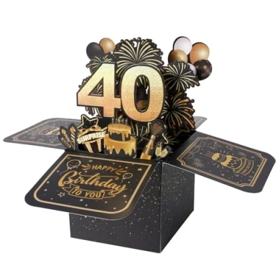 Abbildung von BOFUNX Geburtstag Karte zum 40. Pop up 3D Happy Birthday Grußkarte Geburtstagskarte Kreative Geburtstagsgeschenk für Familie und Freunden