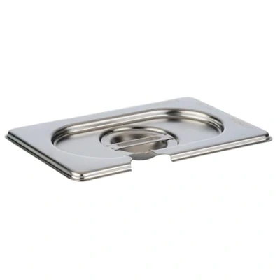Abbildung von APS 81595 GN 1/9 Deckel mit Löffel Aussparung, rostfreier Chrom Nickel Edelstahl, Abmessungen 105 x 175 mm/Höhe 25 mm