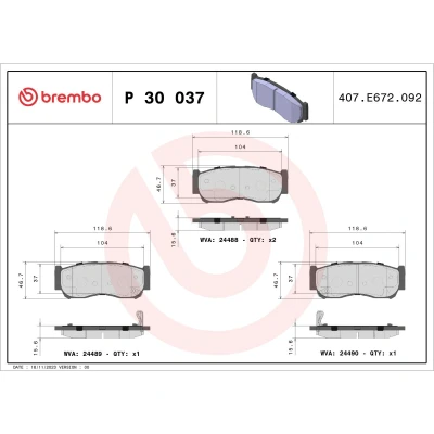 Abbildung von BREMBO P 30 037 Bremsbelagsatz mit akustischer Verschleißwarnung ohne Zubehör HYUNDAI: Santa Fe 2, H 1 Kastenwagen, I