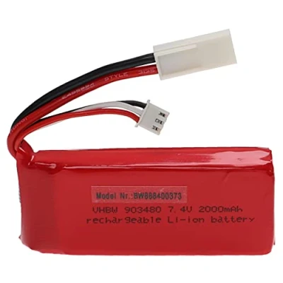 Abbildung von vhbw Akku kompatibel mit EL 2P Stecker für Modellbau z.B. Racing Car, Helikopter, Flugzeug (2000mAh, 7,4V, Li Polymer, 80 x 34 19 mm)