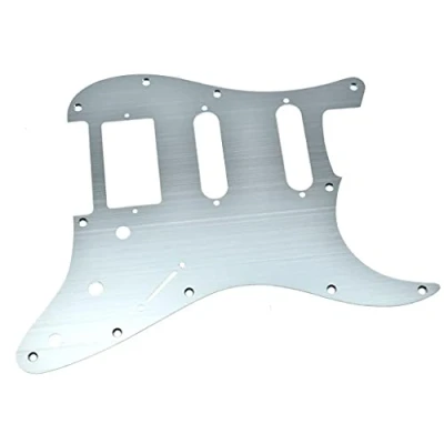 Abbildung von Dopro Schlagbrett für Stratocaster, 11 Löcher, Aluminium, eloxiert, moderner Stil, amerikanische/mexikanische FD Silber