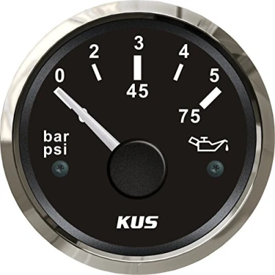 Abbildung von KUS Öltreibstoff Manometer Meter 0 5Bar 75PSI Mit Hintergrundbeleuchtung 12V/ 24V 52MM (2&quot;) (Schwarz)