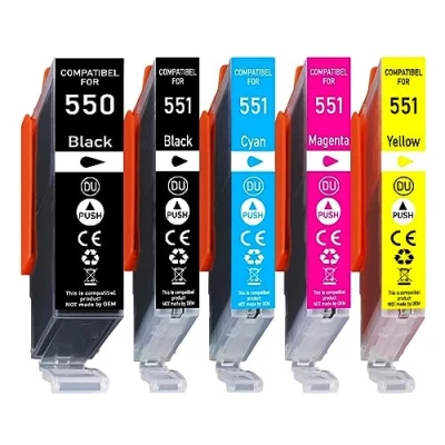 Abbildung von 5er Pack 550XL 551XL Kompatible Druckerpatronen Multipack für Canon PGI 550 XL CLI 551 Pixma MG5650 MG5550 MG6350 MG6450 IP7250 IP7200 MX725 MX920 MX925 IX6850