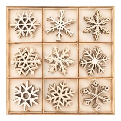 Abbildung von Ideen mit Herz Streu Deko aus Holz Eiskristalle 2 Schneeflocken Motive Weihnachten Winter Tisch Inklusive Box 9 versch. Designs, je 7 Stück 63 teilig