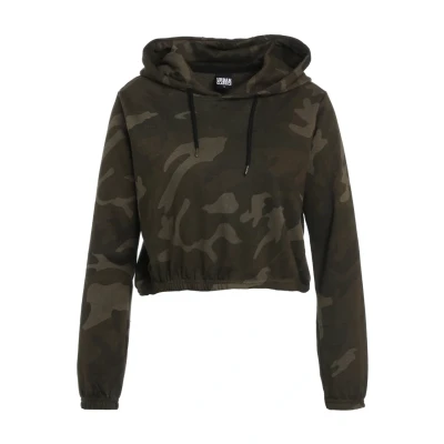 Abbildung von Urban Classics Cropped Kapuzenpullover, Damen, Größe: Medium, Olive