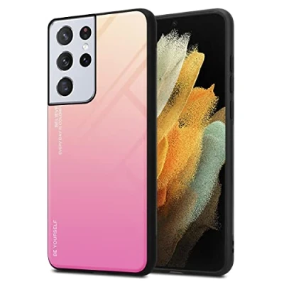 Abbildung von Cadorabo Hülle kompatibel mit Samsung Galaxy S21 Ultra Schutzhülle TPU Silikon Case Glas Slim Kratzfest Weiche Gummi Rundumschutz für in Schwarz