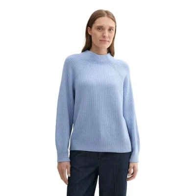 Abbildung von TOM Tailor MIT Stehkragen Strickpullover, Damen, Größe: 3XL, Calm blue rib structure