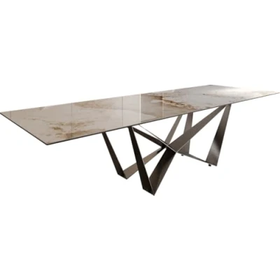 Abbildung von Esstisch Edge 300x100 Keramik Minas Melange Weiß Beige Spider Flachstahl Edelstahl
