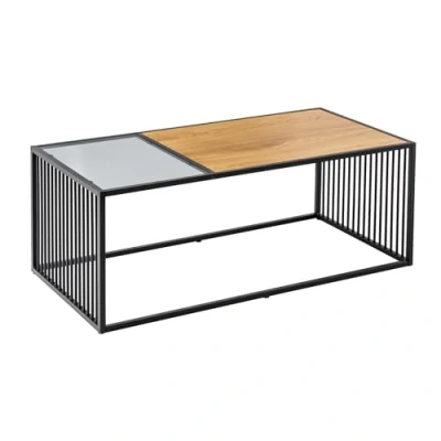 Abbildung von riess ambiente Couchtisch ARCHITECTURE 100cm schwarz / natur (Einzelartikel, 1 St), Wohnzimmer · Glas Metall Holz Optik Industrial Design