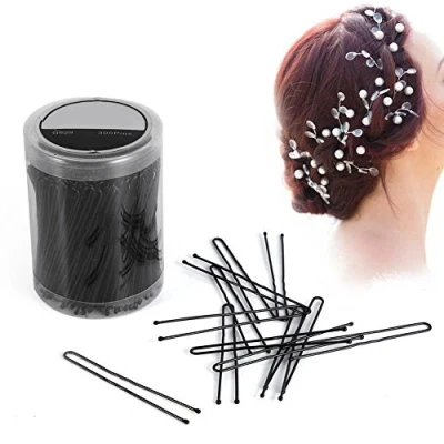 Abbildung von 300 Stücke Haarnadeln, Haarspangen und U Haarnadel 100 Stück Haargummi mit Aufbewahrungsbox für Mädchen Frauen Friseur Haarnadeln Clips Schellen Wavy Clip Haar Zubehör 6 Arten(M Schwarz)