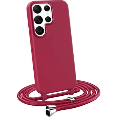 Abbildung von MyGadget Handykette für Samsung Galaxy S22 Ultra [ Hülle mit verstellbaren Band ] TPU Handyhülle Handyband zum Umhängen Kordel Schnur Case Schutzhülle Bordeaux