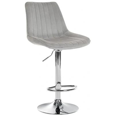 Abbildung von CLP Barhocker Toni Samt Höhenverstellbarer Thekenhocker mit Rückenlehne Barstuhl Metallgestell, Farbe:grau, Gestell Farbe:Chrom