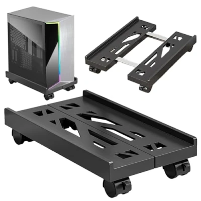 Abbildung von SPORWAY CPU Ständer PC Stand: Computer Halterung Universal Einstellbare mit 4 Rollen, Unter Schreibtisch Tower Holder Cart für Computergehäuse Hauptrahmen