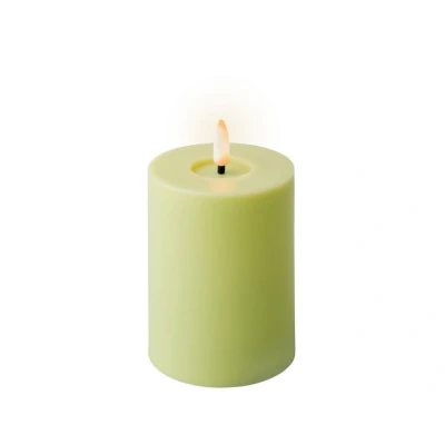 Abbildung von Lumineo LED Kerze mit Timer 7x12cm Indoor &amp; Outdoor Kunstkerze 6 Stunden Timerfunktion Flammenlose Kerzen als Outdoorkerzen Tischkerzen Dekokerzen Stumpenkerzen Hellgrün Warmweiß