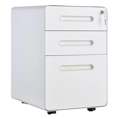Abbildung von Vinsetto Rollcontainer Aktenschrank Bürocontainer mit 3 Schubladen Büroschrank Aufbewahrung Container Stahl Weiß 39 x 48 59 cm