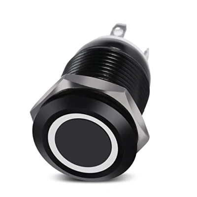 Abbildung von Keenso Druckschalter 12mm 2A 3V DC Metallschwarz Muschel LED Edelstahl Wasserdicht Selbstsichernde Einrastender EIN/Aus Latch Taste Schalter (Weiß)
