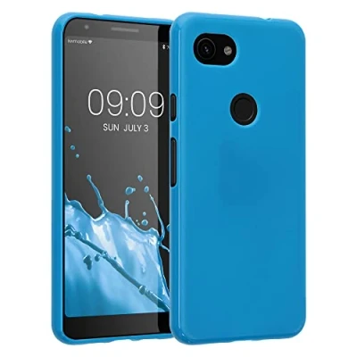 Abbildung von kwmobile Hülle kompatibel mit Google Pixel 3a weiches TPU Silikon Case Cover geeignet für kabelloses Laden Karibikblau