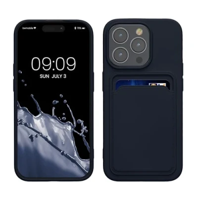 Abbildung von kwmobile Handyhülle kompatibel mit iPhone 15 Pro Hülle Handy Cover Fach für Karten in Dunkelblau