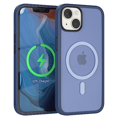 Abbildung von EAZY CASE induktiv Laden Hülle kompatibel mit iPhone 14 MagSafe (Wireless Charging), dünne schützende Hülle, Matt Schlanke Handyhülle, samtige Touch in Nacht Blau