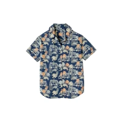 Abbildung von Vertbaudet Jungen Hawaiihemd mit kurzen Ärmeln blau Bedruckt 140