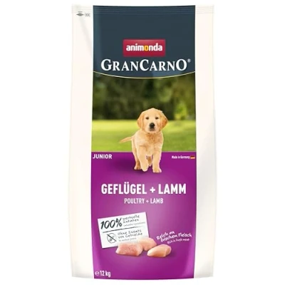 Abbildung von GranCarno Trockenfutter Junior Geflügel + Lamm (1 x 12kg), Premium Futter ohne Getreide für Junge heranwachsende Hunde von animonda