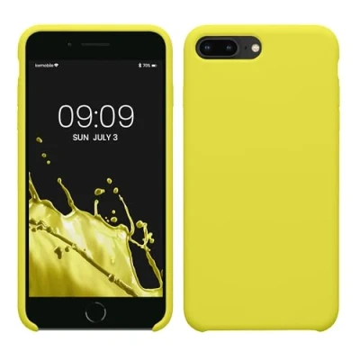 Abbildung von kwmobile Hülle kompatibel mit Apple iPhone 7 Plus/iPhone 8 Plus Silikon Handy Case Handyhülle weiche Oberfläche kabelloses Laden Zitronengelb