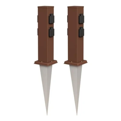 Abbildung von ledscom.de 2 Stück Garten Steckdosen Säule Polly mit Erdspieß für außen, IP44, 4 Fach, Edelstahl, eckig, braun, 40cm