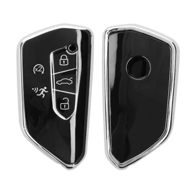 Abbildung von kwmobile Autoschlüssel Hülle kompatibel mit VW Golf 8 5 Tasten Seat Leon MK4 Tarraco Atec Schlüsselhülle Silikon Cover Schwarz Silber