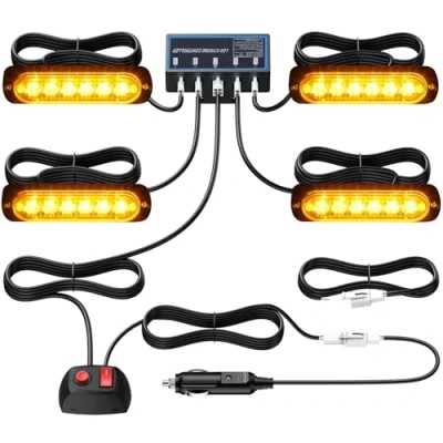 Abbildung von Justech Warnlicht Frontblitzer Stroboskoplicht Bernstein Hazard IP65 Notfall Warnung Beacon ACHTUNG Licht Mit KFZ Ladegerät Lichtern Blinklicht für Emergency, KFZ, LKW