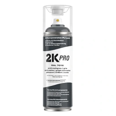 Abbildung von 2K PRO Spraydose 400ml 2 Komponenten Sprühlack, Schnelltrocknender Spritzlack, UV Beständig, Stoss und Kratzfest RAL7016 Anthrazit Glanz