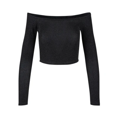 Abbildung von Urban Classics OFF Shoulder Glitter Langarmshirt, Damen, Größe: 4XL, Black