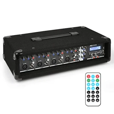 Abbildung von Power Dynamics PDM C405A 4 Kanal DJ Mischpult mit Verstärker Bluetooth Mixer eingebautem Verstärker, robuster Audio Mixer, MP3 Player, Mischer für kleine Live Events