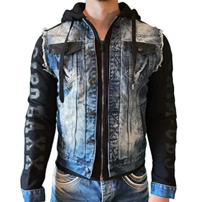 Abbildung von Cipo &amp; Baxx Herren Denim Jeans Jacke Sweatjacke Übergangsjacke mit Kapuze Blau M