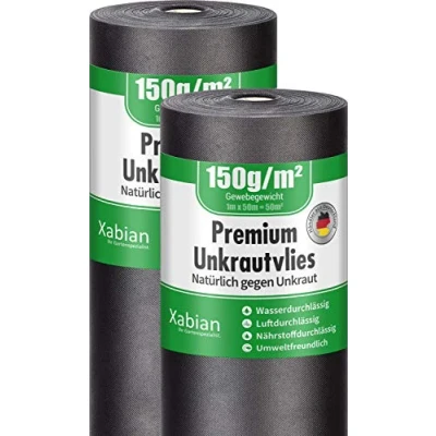 Abbildung von Xabian Anti Unkrautvlies 150g/m² Gartenvlies 2 Rollen 50m x 1m = 100m² I Unkrautfolie sehr hohe UV Stabilisierung extrem reißfest und wasserdurchlässig